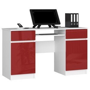 Moderný písací stôl ANNA135, biely / červený lesk