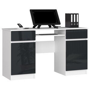 Moderný písací stôl ANNA135, biely / grafitový lesk