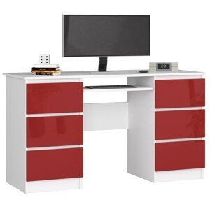 Moderný písací stôl JIRÍ135, biely / červený lesk