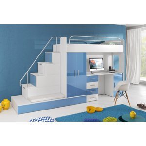 DELONA 4S poschodová posteľ, biela - modrá