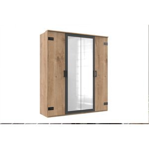 MALLA 568 šatníková skriňa 4-dverová s 2 zrkadlami dub planked
