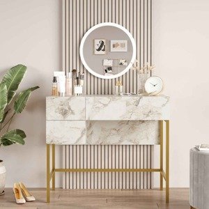 Toaletný stolík so zrkadlom VEGY 32, mramor/zlatá