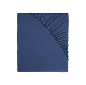 LIVARNO home Napínacia plachta z bavlneného saténu, 180 – 200 x 200 x 25 cm (modrá)