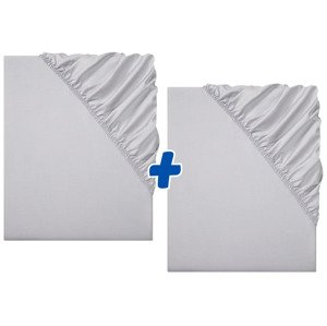 LIVARNO home Napínacia plachta z bavlneného saténu, 90 – 100 x 200 cm, bledosivá, 2 kusy