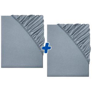 LIVARNO home Napínacia plachta z bavlneného saténu, 90 – 100 x 200 cm, modrá, 2 kusy