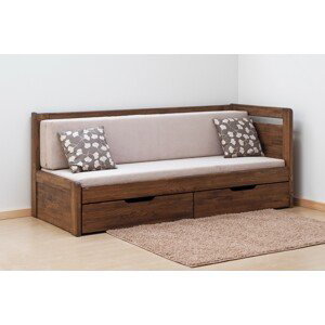 BMB TANDEM KLASIK s roštom a úložným priestorom 80 x 200 cm - rozkladacia posteľ z dubového masívu s pravou podrúčkou, dub masív