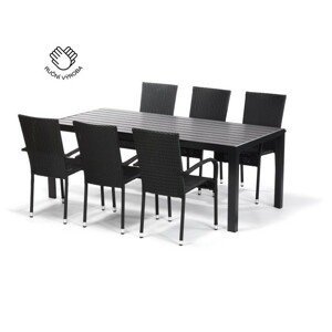 TEXIM VIKING XL - záhradný jedálenský stôl + 6x stolička PARIS, hliník + umelé drevo / oceľ + umelý ratan