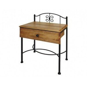 IRON-ART Nočný stolík ELBA - so zásuvkou, kov + drevo