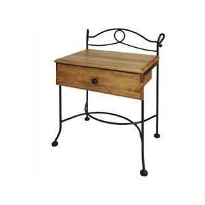 IRON-ART Nočný stolík MODENA - so zásuvkou, kov + drevo