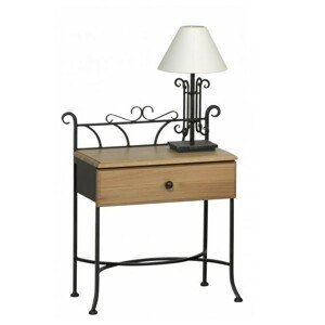 IRON-ART Nočný stolík ALTEA - so zásuvkou, kov + drevo