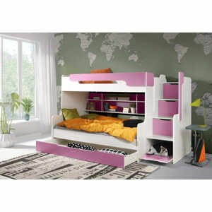 ArtBed Detská poschodová posteľ HARRY FARBA: Biela/ružová