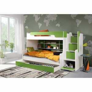 ArtBed Detská poschodová posteľ HARRY FARBA: Biela/zelená