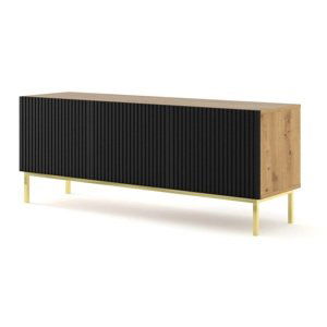 ArtBm TV stolík RAVENNA B 3D 150  | dub artisan / čierna matná PREVEDENIE: Dub artisan / čierny mat / zlatá podnož