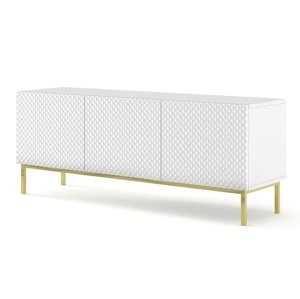 ArtBm TV stolík RAVENNA C 3D 150 | biela lesklá PREVEDENIE: Biela / biely lesk / zlatý rám