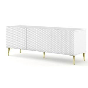 ArtBm TV stolík RAVENNA C 3D 150 | biela lesklá PREVEDENIE: Biela / biela lesk / zlaté nohy