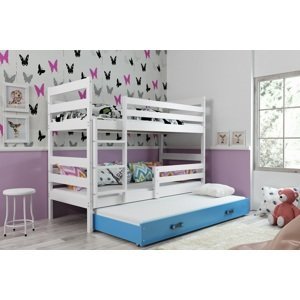 BMS Detská poschodová posteľ s prístelkou ERYK 3 FARBA: Biela, ROZMER: 80 x 190 cm, DOPLNKOVÁ FARBA: Modrá