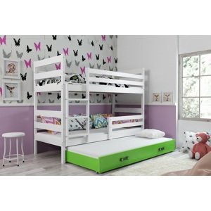BMS Detská poschodová posteľ s prístelkou ERYK 3 FARBA: Biela, ROZMER: 90 x 200 cm, DOPLNKOVÁ FARBA: Zelená