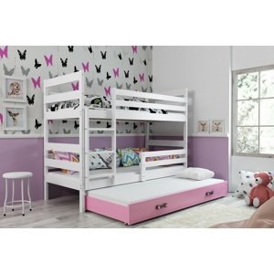 BMS Detská poschodová posteľ s prístelkou ERYK 3 FARBA: Biela, ROZMER: 80 x 160 cm, DOPLNKOVÁ FARBA: Ružová
