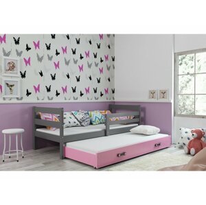 BMS Detská posteľ s prístelkou ERYK 2 FARBA: Grafit, ROZMER: 90 x 200 cm, DOPLNKOVÁ FARBA: Ružová
