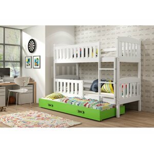BMS Detská poschodová posteľ KUBUŠ 3 s prístelkou | biela FARBA: Biela, DOPLNKOVÁ FARBA: Zelená