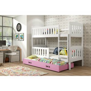 BMS Detská poschodová posteľ KUBUŠ 3 s prístelkou | biela FARBA: Biela, DOPLNKOVÁ FARBA: Ružová