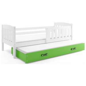 BMS Detská posteľ KUBUŠ 2 s prístelkou | 200 x 90 FARBA: Biela, DOPLNKOVÁ FARBA: Zelená