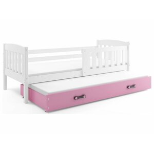 BMS Detská posteľ KUBUŠ 2 s prístelkou | 200 x 90 FARBA: Biela, DOPLNKOVÁ FARBA: Ružová