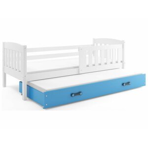 BMS Detská posteľ KUBUŠ 2 s prístelkou | 200 x 90 FARBA: Biela, DOPLNKOVÁ FARBA: Modrá