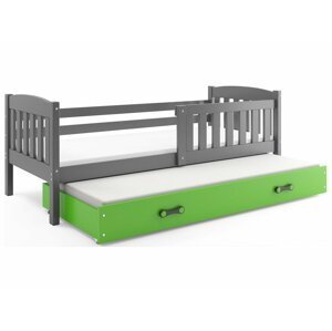 BMS Detská posteľ KUBUŠ 2 s prístelkou | 200 x 90 FARBA: Grafit, DOPLNKOVÁ FARBA: Zelená