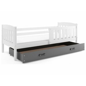 BMS Detská posteľ KUBUŠ 1 s úložným priestorom | 80 x 160 cm FARBA: Biela, DOPLNKOVÁ FARBA: Grafit
