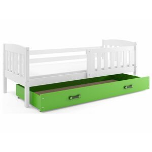 BMS Detská posteľ KUBUŠ 1 s úložným priestorom | 80 x 160 cm FARBA: Biela, DOPLNKOVÁ FARBA: Zelená