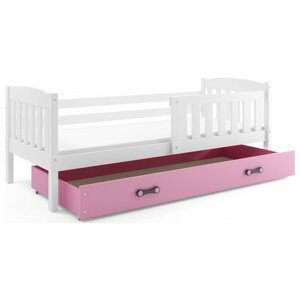 BMS Detská posteľ KUBUŠ 1 s úložným priestorom | 80 x 160 cm FARBA: Biela, DOPLNKOVÁ FARBA: Ružová