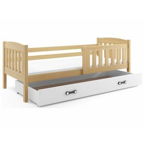 BMS Detská posteľ KUBUŠ 1 s úložným priestorom | borovica FARBA: Borovica, DOPLNKOVÁ FARBA: Biela