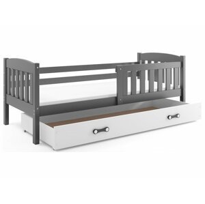 BMS Detská posteľ KUBUŠ 1 s úložným priestorom | 80 x 160 cm FARBA: Grafit, DOPLNKOVÁ FARBA: Biela
