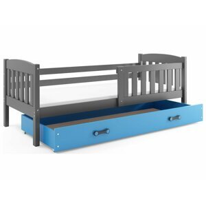 BMS Detská posteľ KUBUŠ 1 s úložným priestorom | 80 x 160 cm FARBA: Grafit, DOPLNKOVÁ FARBA: Modrá