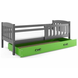 BMS Detská posteľ KUBUŠ 1 s úložným priestorom | 80 x 160 cm FARBA: Grafit, DOPLNKOVÁ FARBA: Zelená