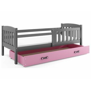 BMS Detská posteľ KUBUŠ 1 s úložným priestorom | 80 x 160 cm FARBA: Grafit, DOPLNKOVÁ FARBA: Ružová