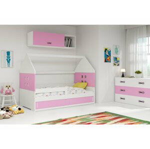 BMS Detská posteľ domček DOMI 1 | sivá s úložným priestorom FARBA: Biela, DOPLNKOVÁ FARBA: Ružová