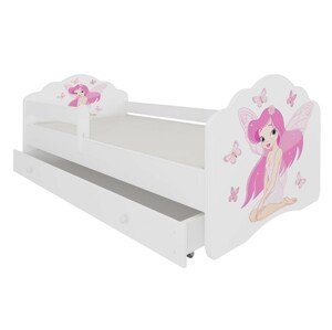 ArtAdrk Detská posteľ CASIMO | so zásuvkou a zábranou PREVEDENIE: Dievča s krídlami