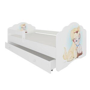 ArtAdrk Detská posteľ CASIMO | so zásuvkou a zábranou PREVEDENIE: Psík a mačičkou