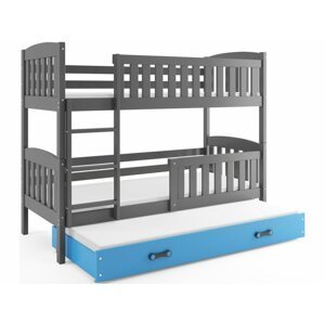 BMS Detská poschodová posteľ KUBUŠ 3 s prístelkou / sivá FARBA: Grafit, DOPLNKOVÁ FARBA: Modrá
