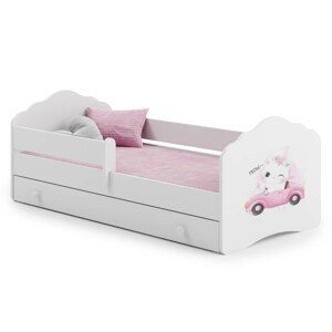 ArtAdrk Detská posteľ CASIMO | so zásuvkou a zábranou PREVEDENIE: Mačička v aute