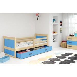 BMS Detská posteľ RICO 1 | 90 x 200 cm FARBA KONŠTRUKCIE: Borovica, DOPLNKOVÁ FARBA: Modrá