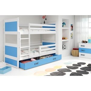 BMS Detská poschodová posteľ RICO | 90 x 200 cm FARBA KONŠTRUKCIE: Biela, DOPLNKOVÁ FARBA: Modrá