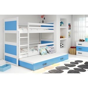 BMS Detská poschodová posteľ s prístelkou RICO 3 | 80 x 160 cm FARBA KONŠTRUKCIE: Biela, DOPLNKOVÁ FARBA: Modrá