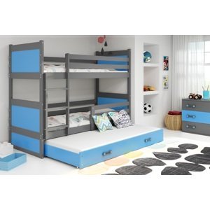 BMS Detská poschodová posteľ s prístelkou RICO 3 | 80 x 160 cm FARBA KONŠTRUKCIE: Grafit, DOPLNKOVÁ FARBA: Modrá
