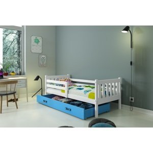 BMS Detská posteľ s prístelkou CARINO 2 FARBA: Biela / modrá, PREVEDENIE: posteľ s úložným priestorom