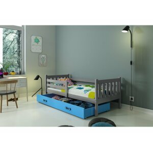 BMS Detská posteľ s prístelkou CARINO 2 FARBA: Sivá / modrá, PREVEDENIE: posteľ s úložným priestorom