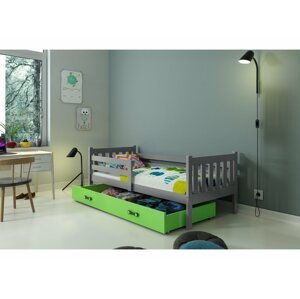 BMS Detská posteľ s prístelkou CARINO 2 FARBA: Sivá / zelená, PREVEDENIE: posteľ s úložným priestorom