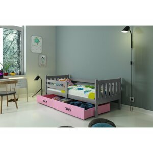 BMS Detská posteľ s prístelkou CARINO 2 FARBA: Sivá / ružová, PREVEDENIE: posteľ s úložným priestorom